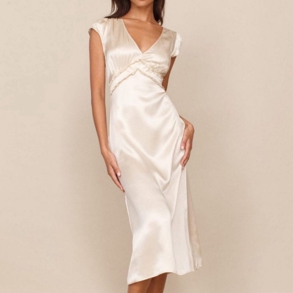 Reformation Kaye silk dress in Ivory NWT
